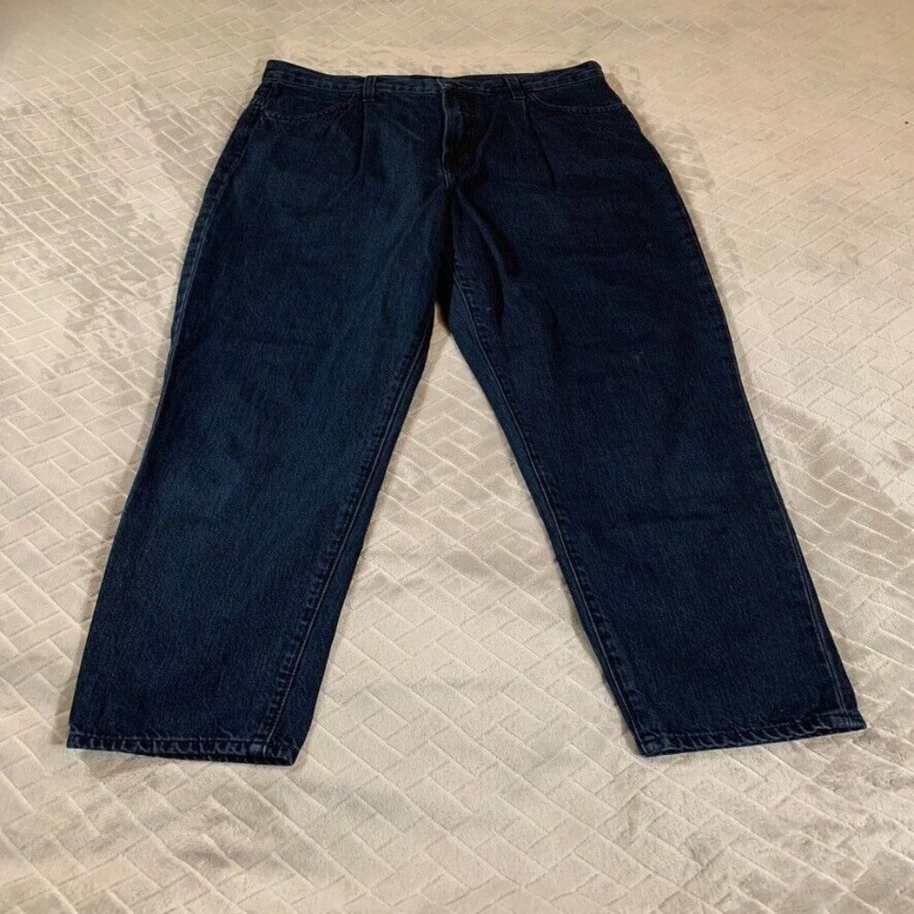 J Brand Womens 12 Denim Jeans Blue Pleated Peg High Rise Straight Leg Dark Wash